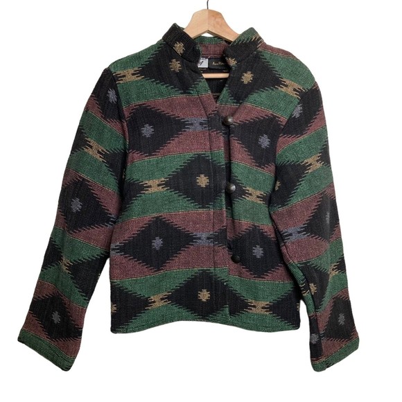 Ann Maurice Vintage Tapestry Tribal Women’s Button Front Stand Collar Jacket - Picture 1 of 9